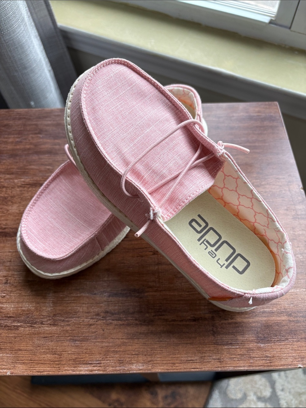*** GENTLY USED *** Hey Dude Blush Pink Canvas Slip-On Moccasins